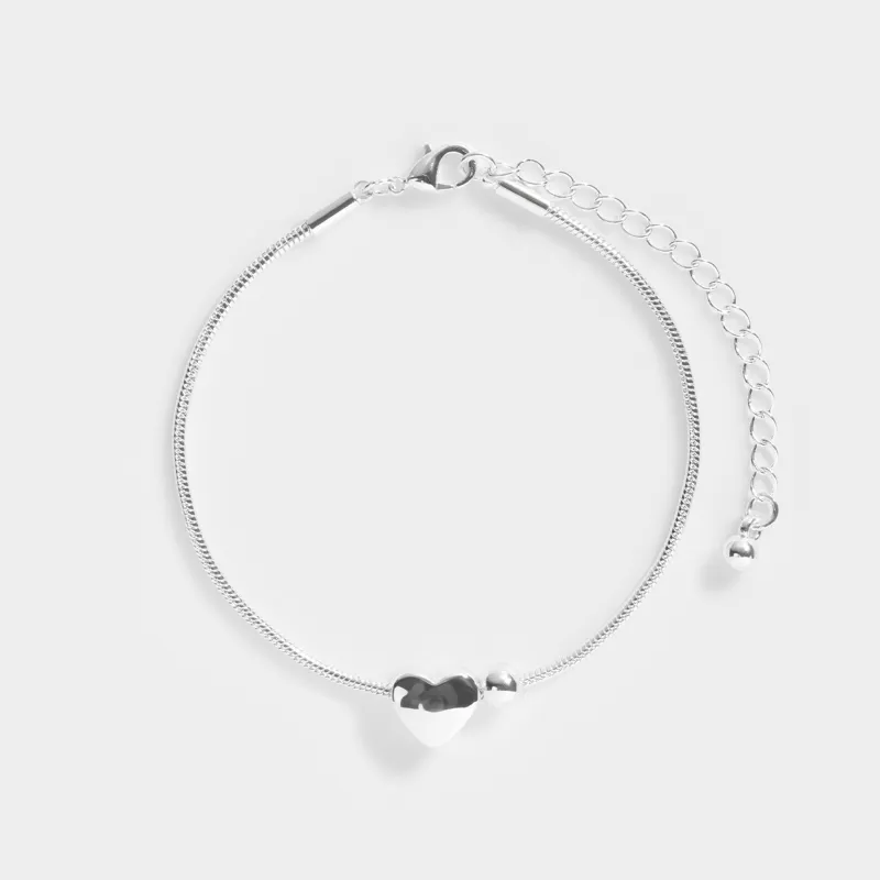 Браслет, 22 см, металл, серебристый, Сердце, Jewelry heart