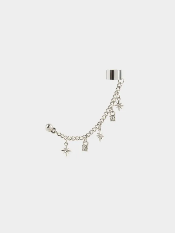 Серьга-кафф, единый размер, с подвеской, металл/стразы, Звезды, Mineral, image-0