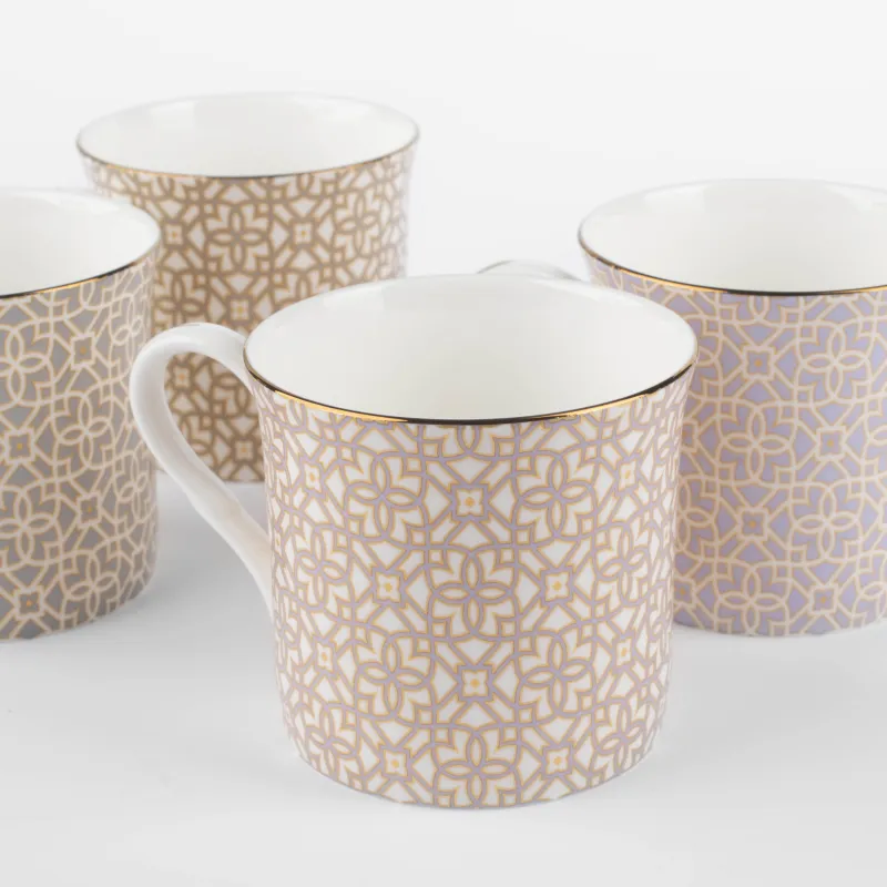 Кружка, 330 мл, 4 шт, фарфор F, микс, с золотистым кантом, Орнамент, Liberty, image-1