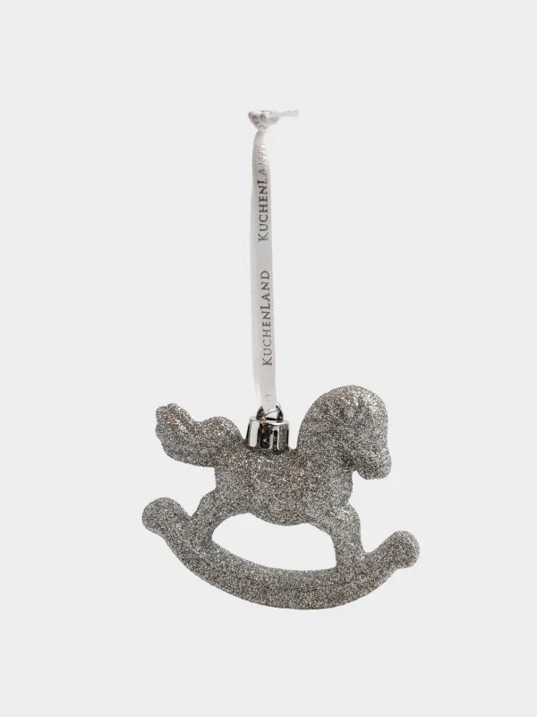 Игрушка елочная, 8х7 см, пластик, с блестками, серебристая, Лошадка-качалка, Figure sparkle, image-2