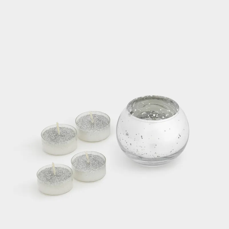 Свеча ароматическая, чайная, 4 см, 4 шт, с подсвечником, Patina