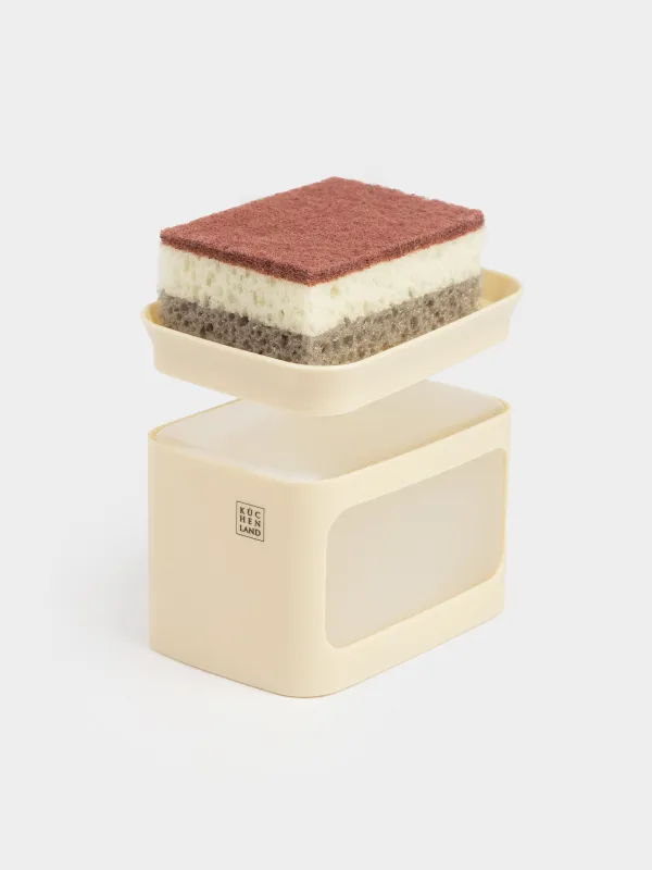 Диспенсер для моющего средства, 680 мл, с губкой, платформа, пластик, молочный, Keeping, image-1