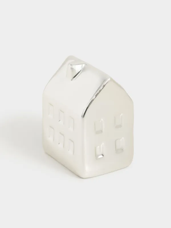 Емкость для соли или перца, 8 см, фарфор P, молочно-серебристая, Дом, House shape, image-1