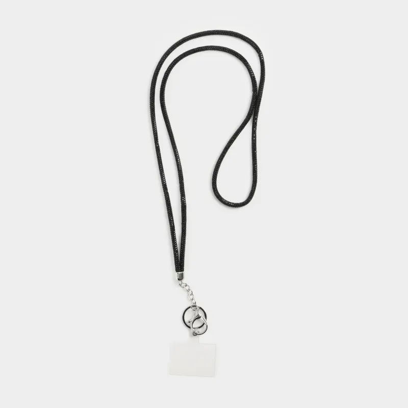 Цепочка, 1,2 м, для телефона, хлопок/стразы, черная, Jewelry black