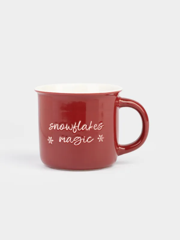 Кружка, 370 мл, фарфор N, бордовая, Snowflakes magic, Mug title, image-0