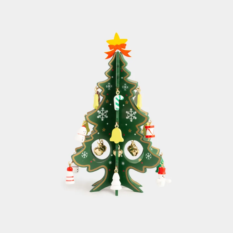 Статуэтка, 18 см, с подвесками, МДФ, зеленая, Ель с игрушками, Christmas style