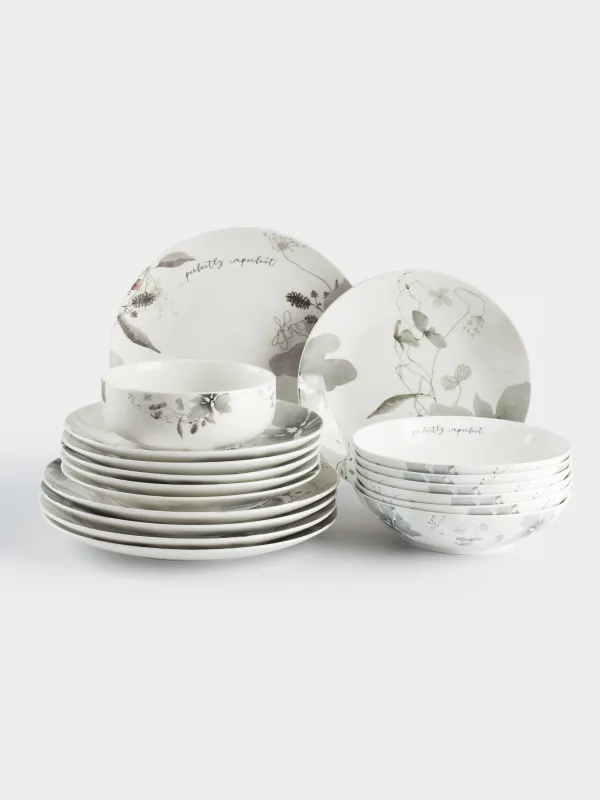 Сервиз обеденный, 6 перс, 19 пр, фарфор N, Серые цветы, Watercolor, image-0