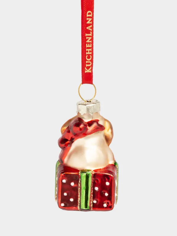 Игрушка елочная, 4 см, стекло, с блестками, золотисто-красная, Собака, Figure christmas, image-1