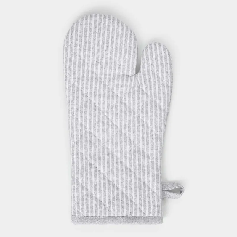 Прихватка-варежка, 17x33 см, хлопок, светло-серая, Полосы, Stripe kitchen