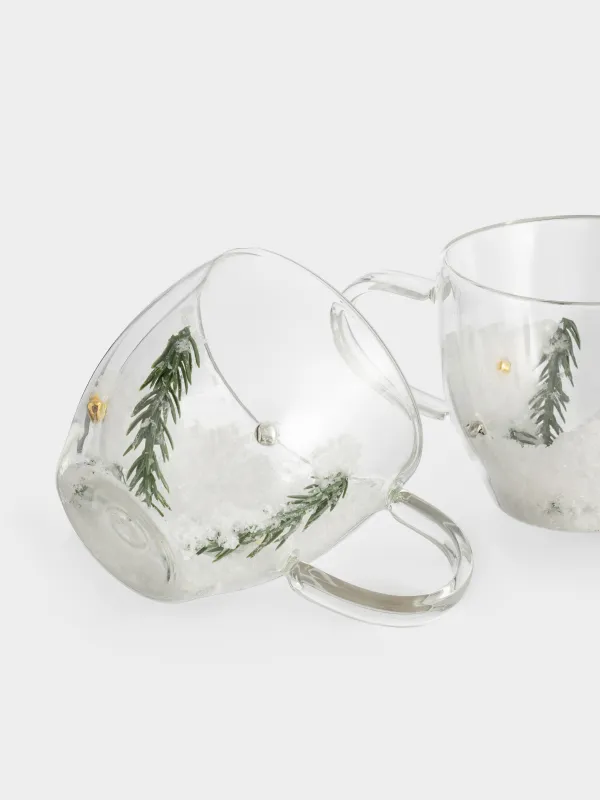 Кружка, 300 мл, 2 шт, стекло Б, с еловыми ветками и колокольчиками внутри, Air decor, image-4