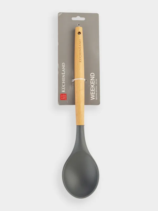Ложка сервировочная, 31 см, силикон/дерево, серая, Weekend, image-4