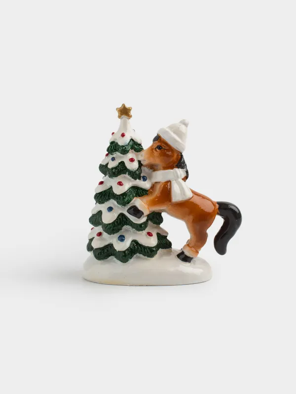 Статуэтка, 8 см, полирезин, молочно-коричневая, Лошадка с елкой, Horse christmas, image-0