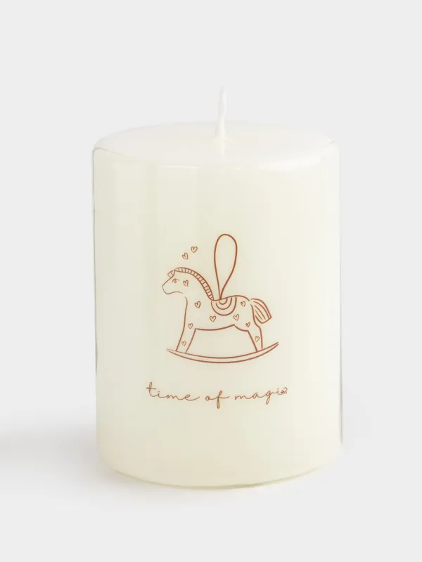 Свеча, 7х9 см, цилиндрическая, молочная, Лошадка, Antique horse, image-0