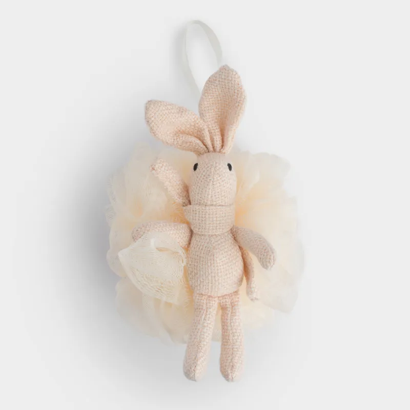 Мочалка для мытья тела, 10х16 см, детская, полиэтилен/полиэстер, бежевая, Зайка, Rabbit, image-0