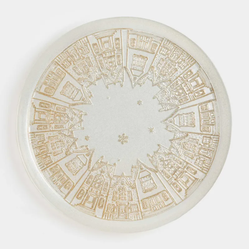 Блюдо, 31х2 см, стекло, молочное/шампань, Дома, Houses pattern