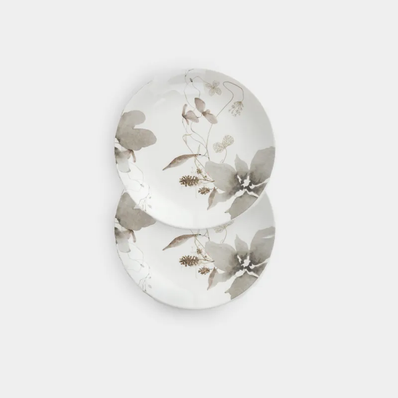 Тарелка закусочная, 23 см, 2 шт, фарфор N, Серые цветы, Watercolor