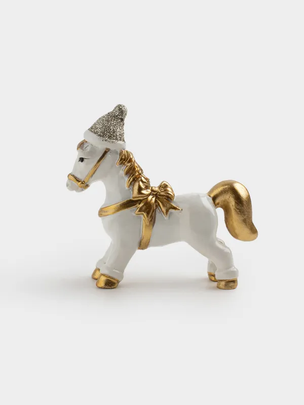Статуэтка, 8 см, полирезин, молочно-золотистая, Лошадка в шапке, Horse christmas, image-0