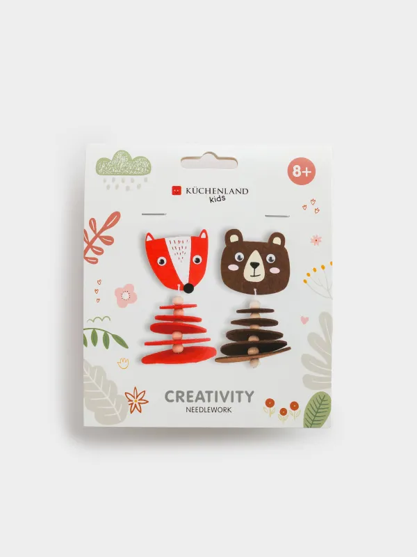 Набор для творчества, 13х15 см, рукоделие, фетр/дерево, подвеска, Мишка и лиса, Creativity, image-0