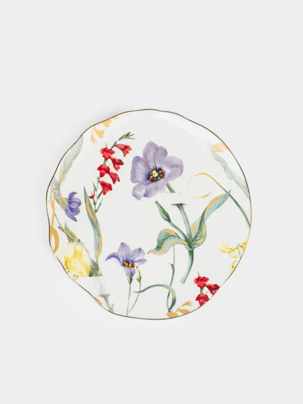Тарелка обеденная, 26 см, фарфор N, белая, с золотистым кантом, Цветы, Night flower, image-0