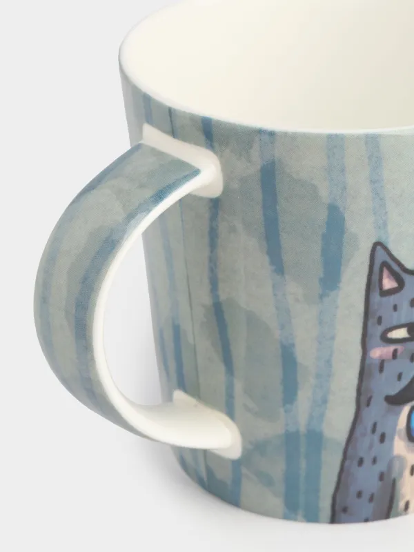 Кружка, 450 мл, фарфор F, голубая, Кот с усами, Cat, image-2