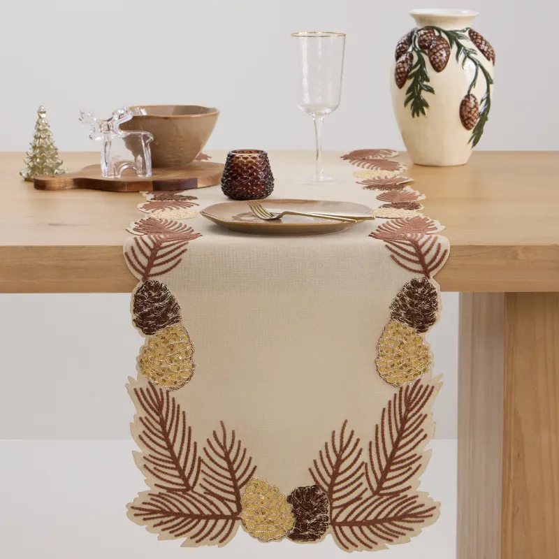 Дорожка настольная, 40х160 см, Шишки на ветках, Conifers