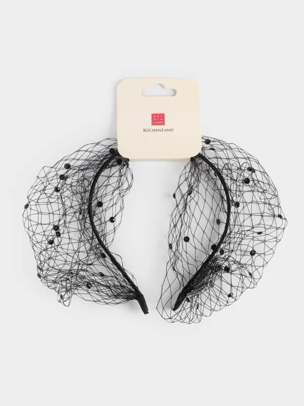 Ободок карнавальный, 14х15 см, металл/полиэстер, черный, Вуаль со стразами, Hairstyle, image-7