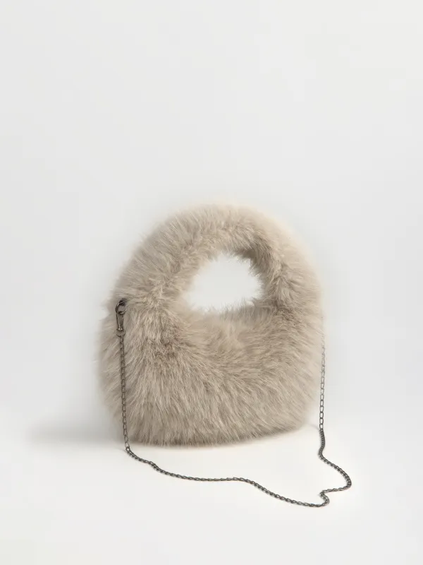 Сумка женская, 33х20 см, с ручкой, искусственный мех, бежевая, Bushy beauty, image-3