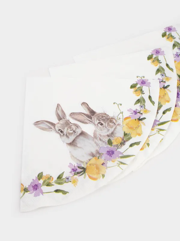 Салфетки бумажные, 33 см, 20 шт, круглые, белые, Кролики в цветах, Flora Easter, image-2