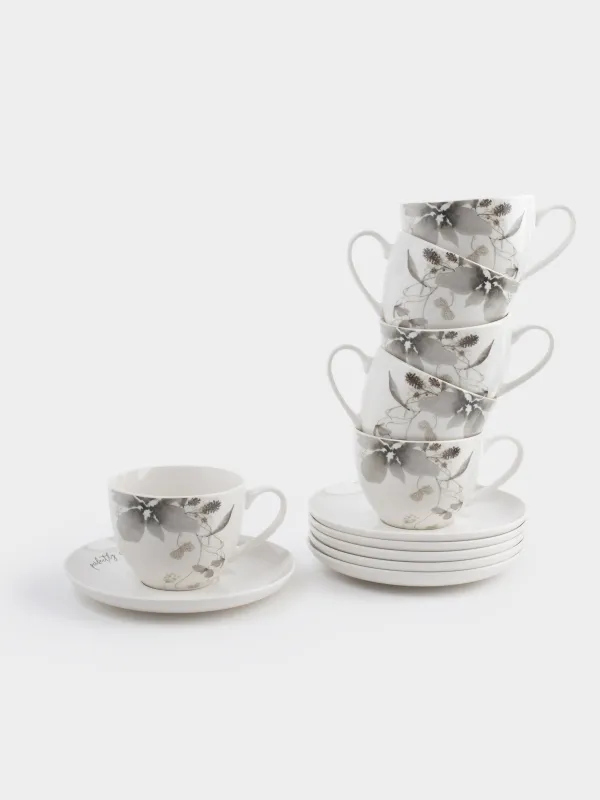 Пара чайная, 6 перс, 12 пр, 220 мл, фарфор N, Серые цветы, Watercolor, image-5