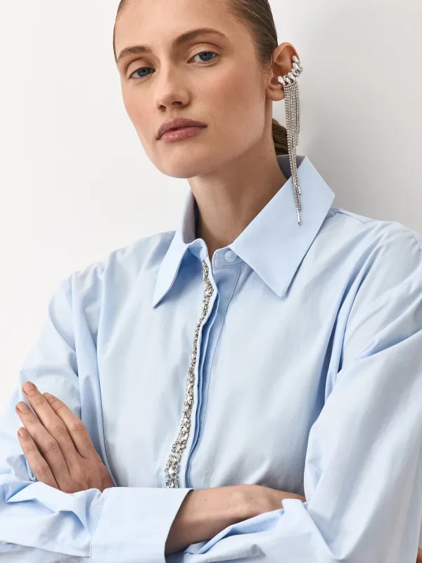 Серьги-пусеты, 14 см, 2 шт, металл/стразы, серебристые, Кристаллы, Jewelry crystal, image-0