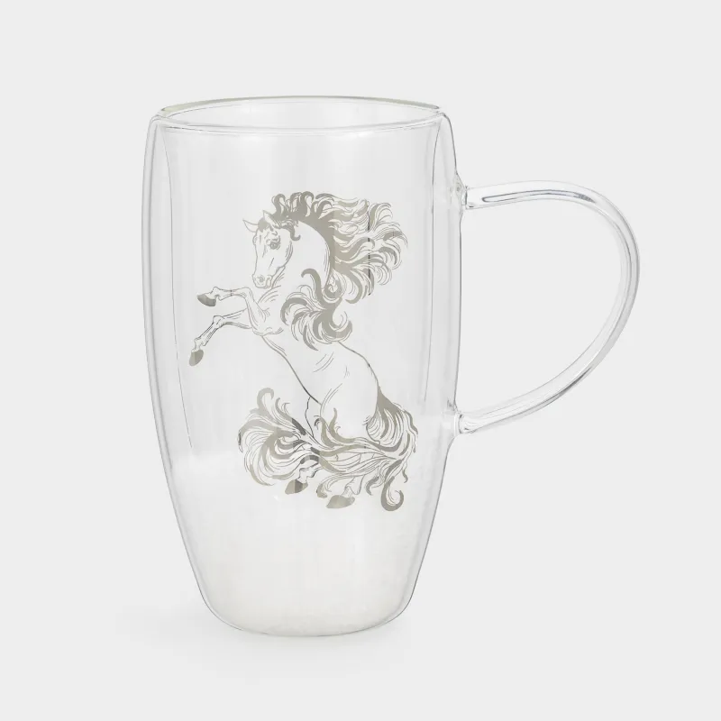 Кружка, 450 мл, стекло Б, с блестками и со снегом внутри, Лошади, Air decor
