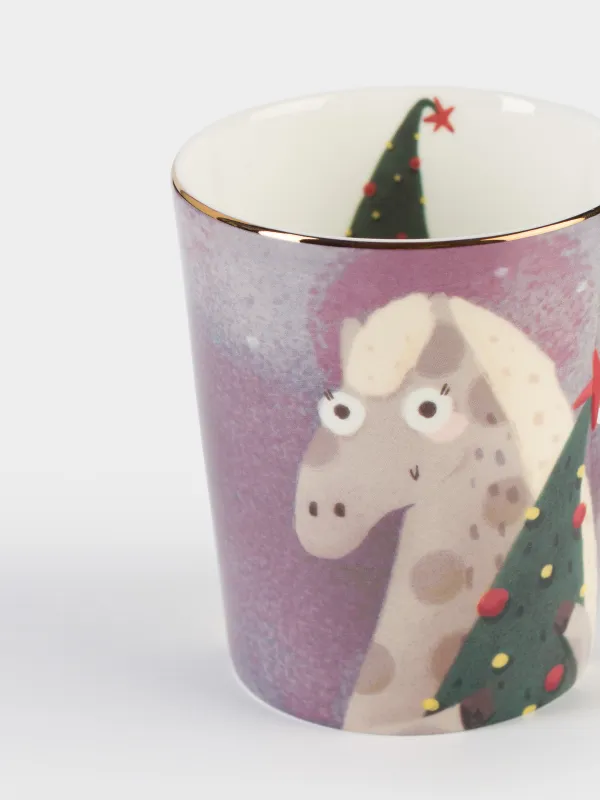 Кружка, 350 мл, фарфор F, с золотистым кантом, Лошади и кот, Horse cute, image-2