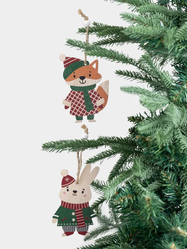Набор елочных игрушек, 11 см, 2 шт, дерево/полиэстер, Лиса и заяц, Figure wood, image-3
