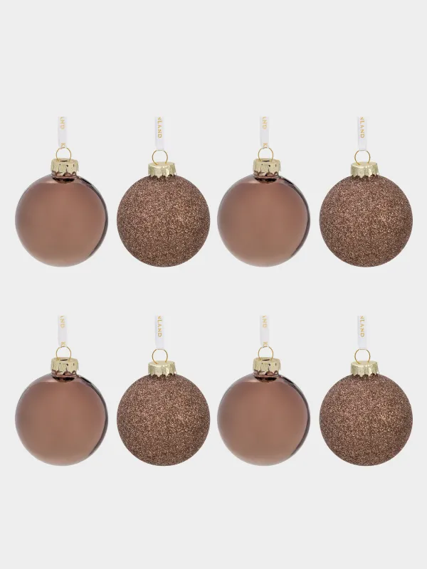 Набор елочных игрушек, 4 см, 8 шт, стекло, с блестками, бронзовый, Шар, Ball sparkle, image-0