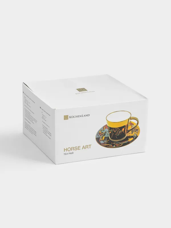 Пара чайная, 1 перс, 2 пр, 300 мл, фарфор P, золотистая, Кони, Horse art, image-6