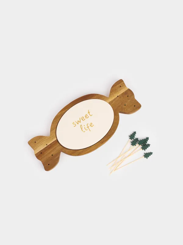 Набор для закусок, 2 пр, на подставке, со шпажками, керамика/дерево, Конфета, Noble tree, image-2