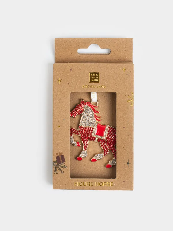 Игрушка елочная, 6 см, металл/стразы, красная, Конь со стразами, Figure horse, image-3