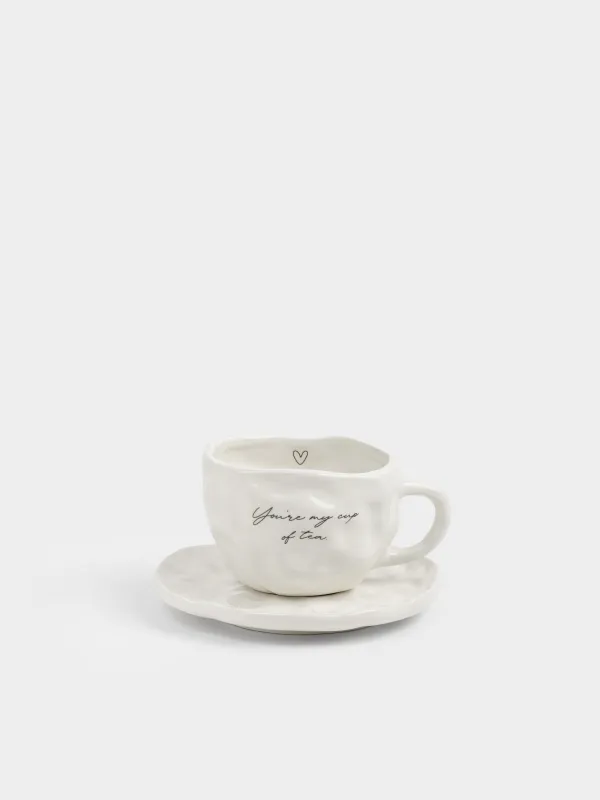 Пара чайная, 1 перс, 2 пр, 300 мл, керамика D, молочная, You're my cup of tea, Crumple amour, image-0