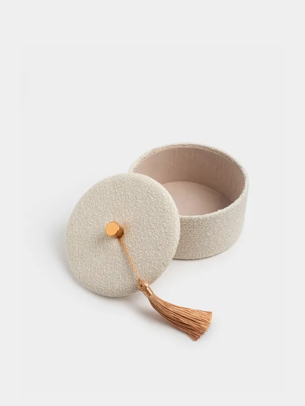 Шкатулка для украшений, 13 см, с кисточкой, букле/картон, бежевая, Boucle, image-4