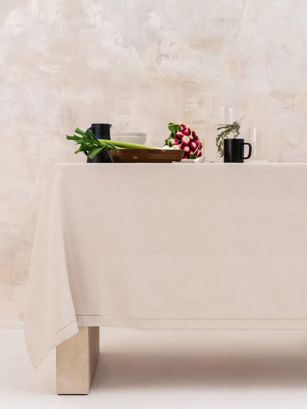 Скатерть, 170х250 см, полиэстер, серебристо-кремовая, Hemstitch, image-0