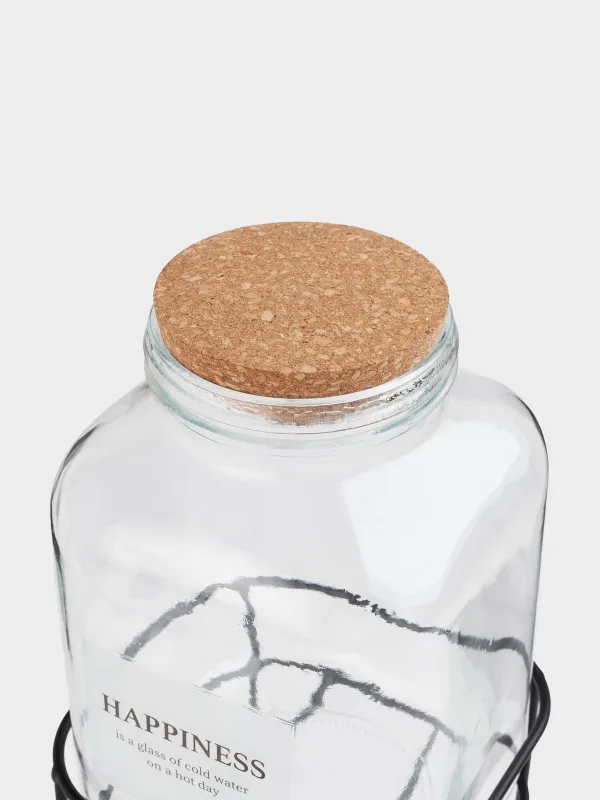 Диспенсер для напитков, 3 л, на подставке, стекло/пробка/металл, Clear font, image-3