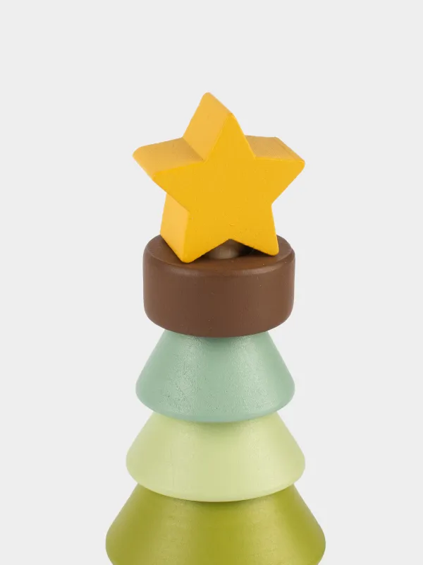 Игрушка развивающая, 12 см, 6 пр, дерево, Пирамидка елка, Christmas, image-1