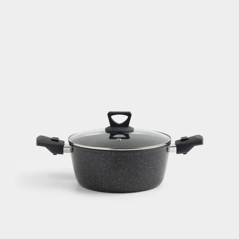 Кастрюля, 24 см, 4,2 л, с крышкой, съемные ручки, с покрытием, алюминий, черная, Scandia