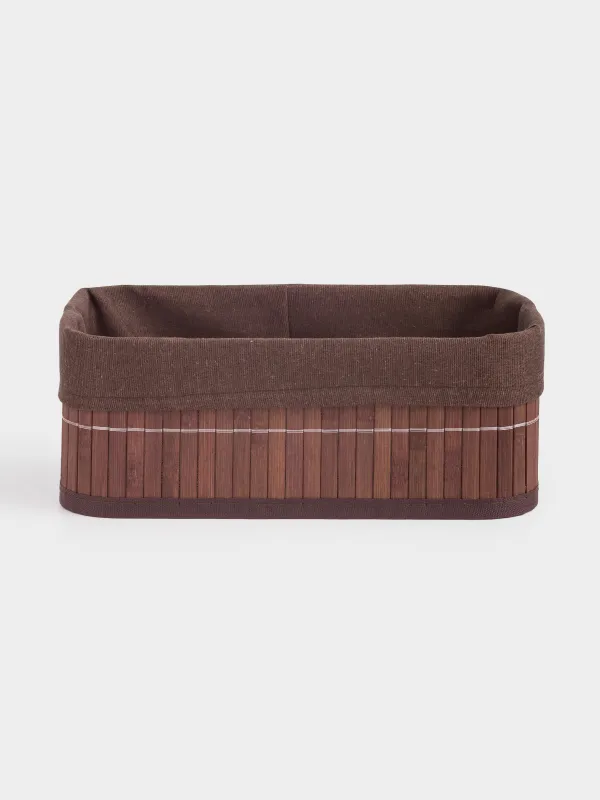 Корзина для хранения, 28x18х10 см, бамбук/хлопок, прямоугольная, коричневая, Stem, image-0