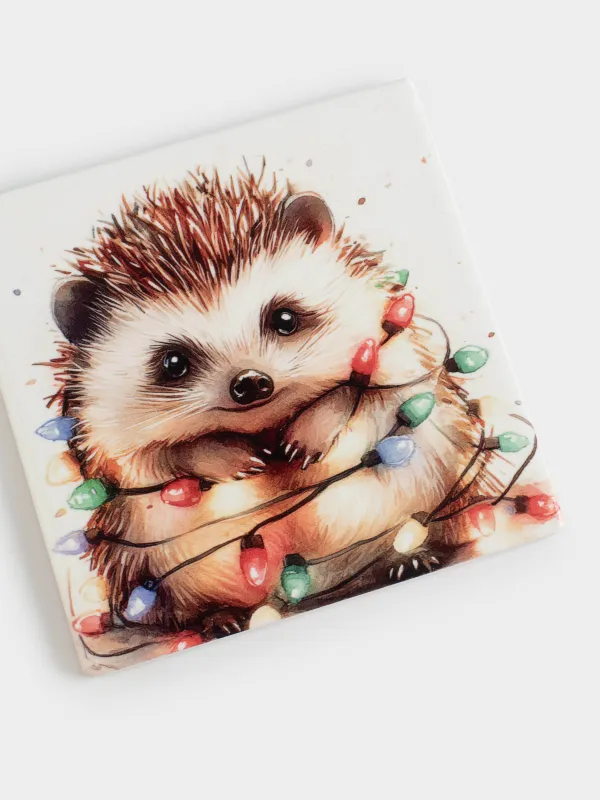 Подставка под кружку, 11х11 см, Hedgehog christmas, image-3