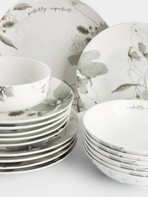 Сервиз обеденный, 6 перс, 19 пр, фарфор N, Серые цветы, Watercolor, image-1