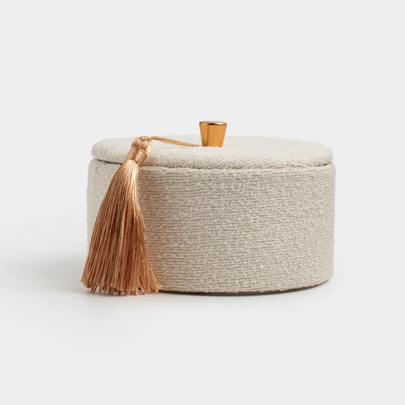 Шкатулка для украшений, 13 см, с кисточкой, букле/МДФ, бежевая, Boucle