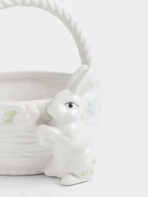 Конфетница, 15х12 см, 410 мл, с ручкой, керамика D, молочная, Кролик с цветами, Rabbit bloome, image-1