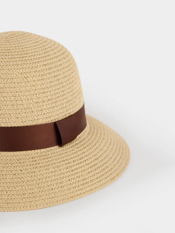 Шляпа, 57 см, единый размер, с лентой, целлюлоза/полиэстер, песочная, Banjo, image-1