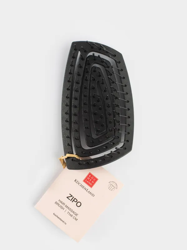 Расческа массажная для волос, 11х6 см, дорожная, растительное волокно/пластик, черная, Zipo, image-3